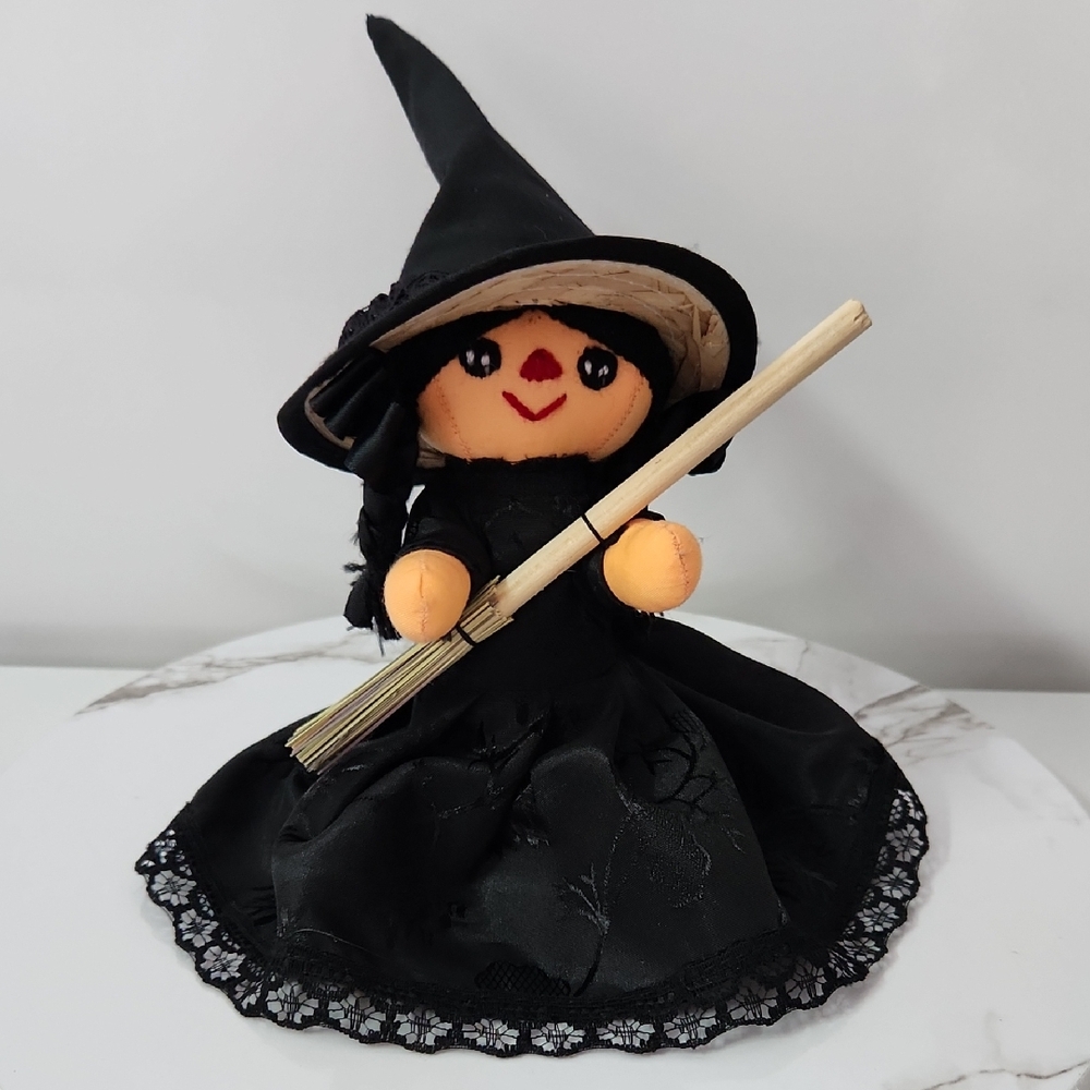 Mexican Traditional Black Witch Doll with Broom